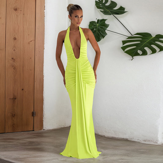 Solara Plunge Halter Maxi Dress